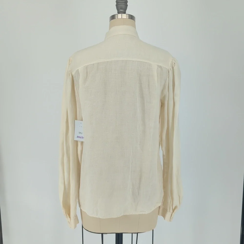 Vintage Pleated Button Down Top Ivory S/M preppy retro Business casual bohemian - Picture 2 of 9